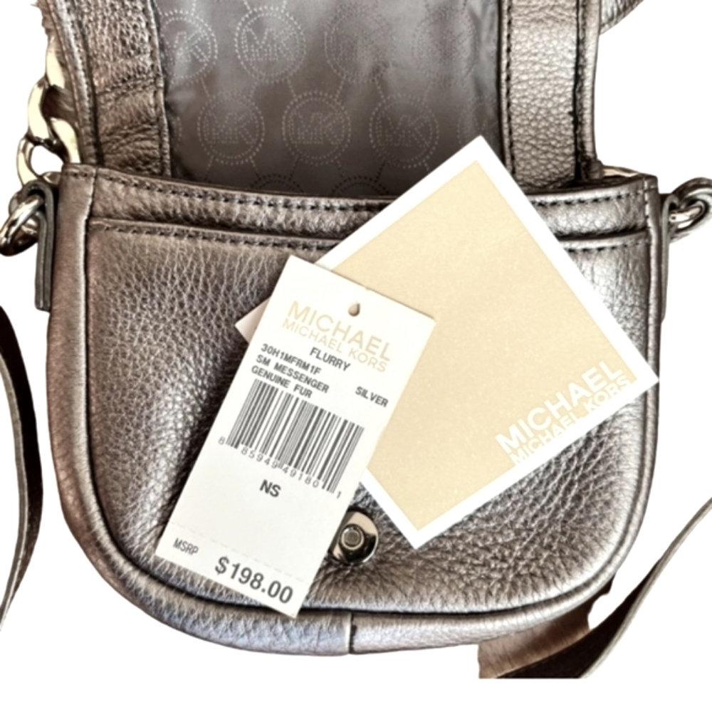 Michael Kors Gray Fur And Leather Crossbody Bag NWT - Picture 5 of 15